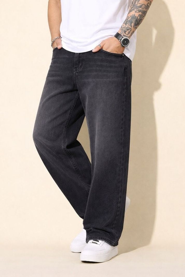 BASIC LINE Men Straight Fit Mid Rise Grey Jeans - Image 5