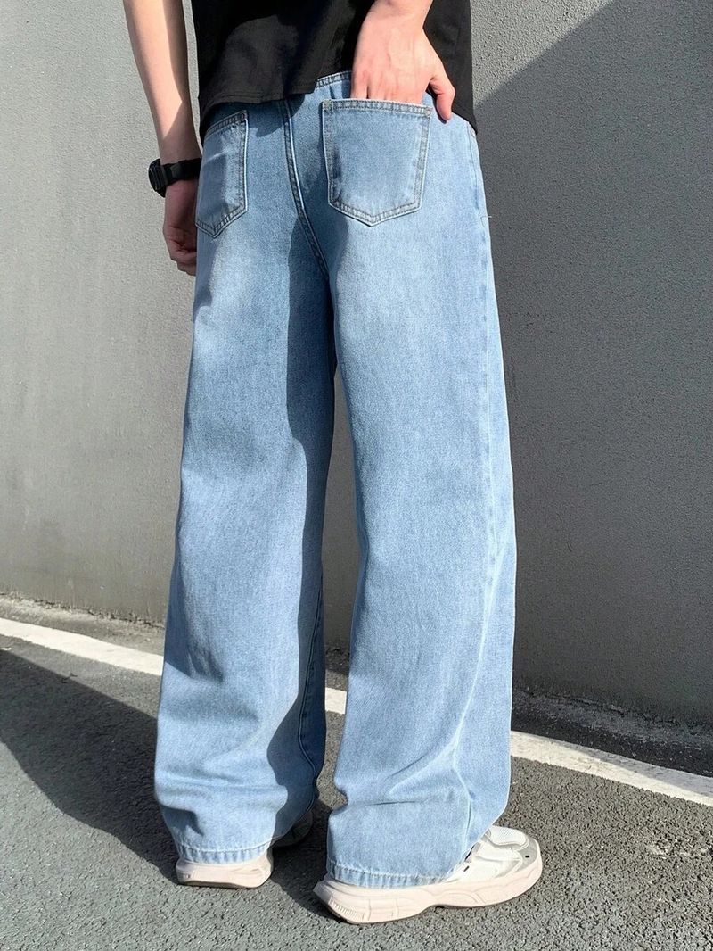YAMEETFIT Men Baggy Fit Mid Rise Light Blue Jeans - Image 3