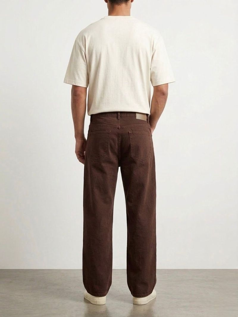 Men Baggy Fit Mid Rise Brown Jeans - Image 5
