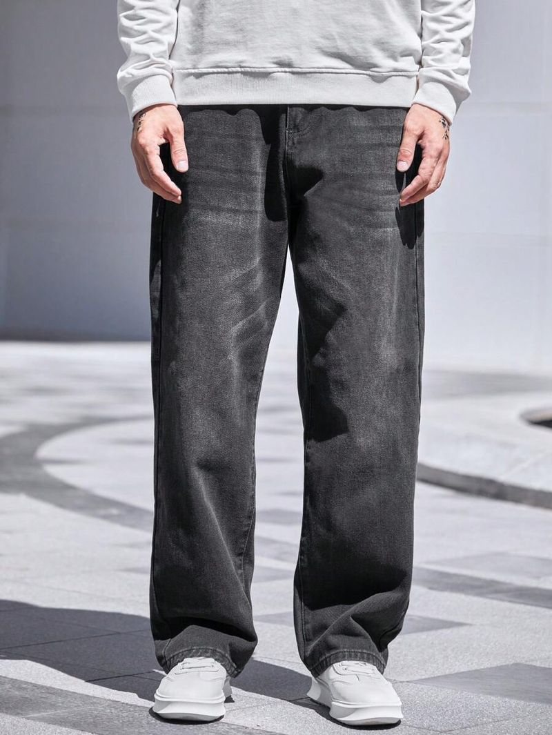 DENIM4MEN Men Straight Fit Mid Rise Dark Grey Jeans - Image 5