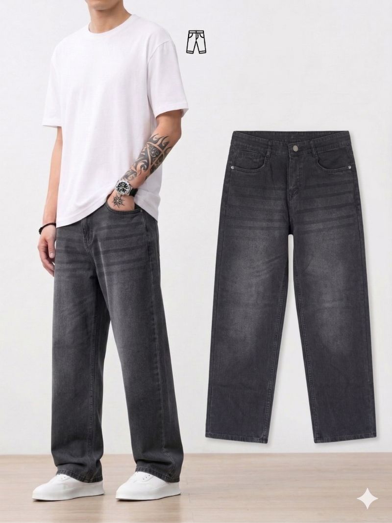 Rodgers Men Loose Fit Mid Rise Dark Grey Jeans - Image 2