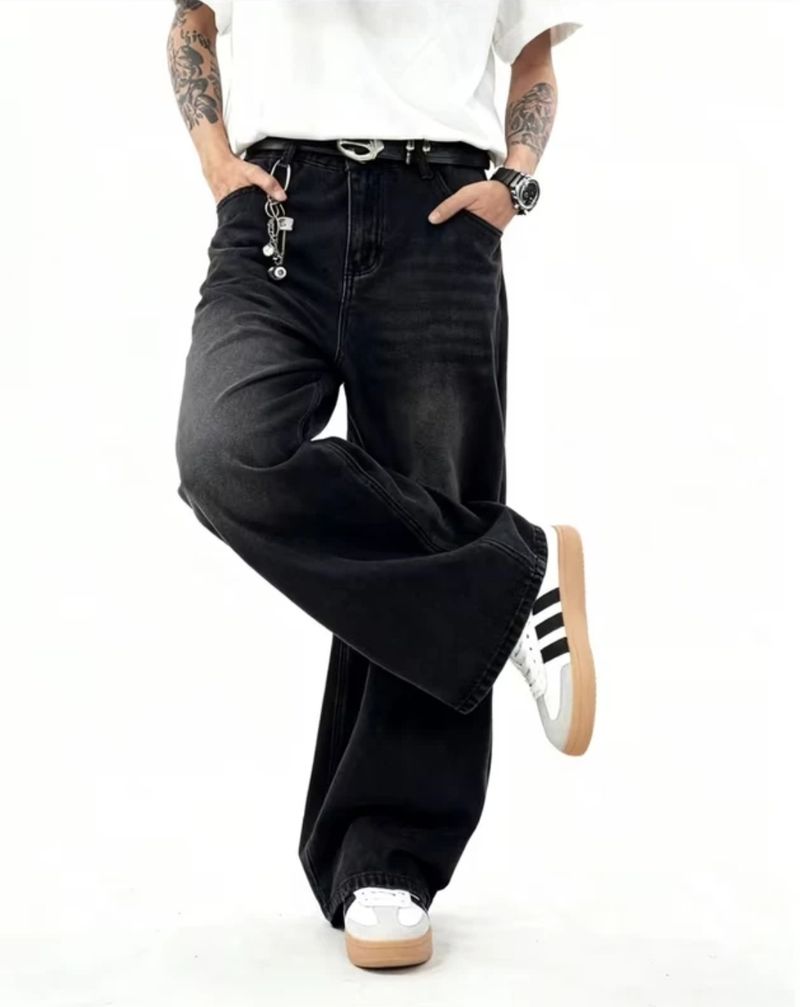 M E E T B K Men Baggy Fit High Rise Black Jeans - Image 4