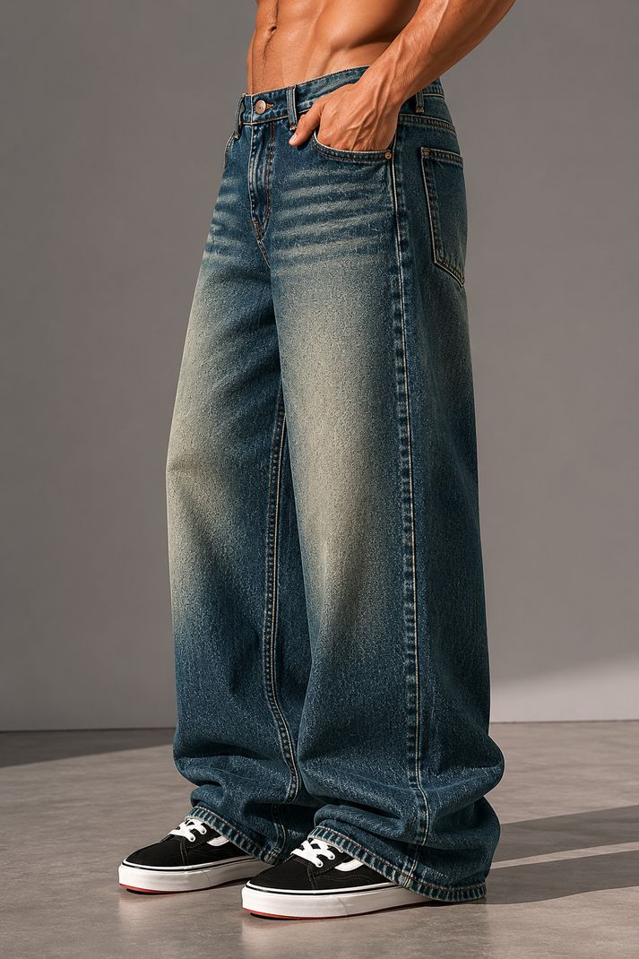 sanedi Men Baggy Fit High Rise Blue Jeans - Image 4