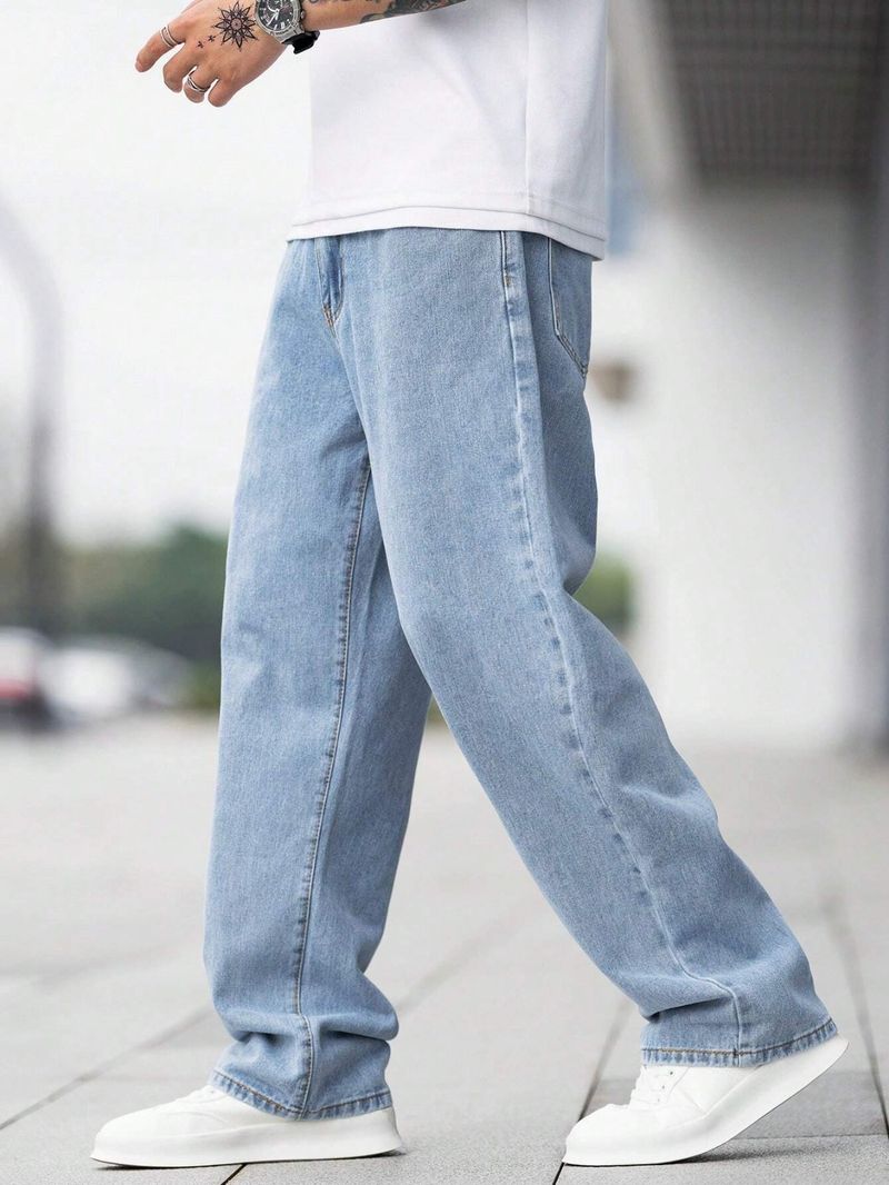 MEIXN Men Loose Fit Mid Rise Light Blue Jeans - Image 4