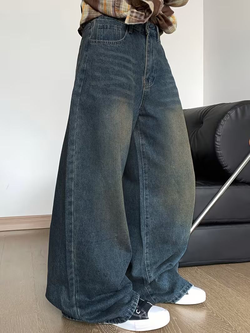 sky collection Men Wide Leg Mid Rise Dark Blue Jeans - Image 6