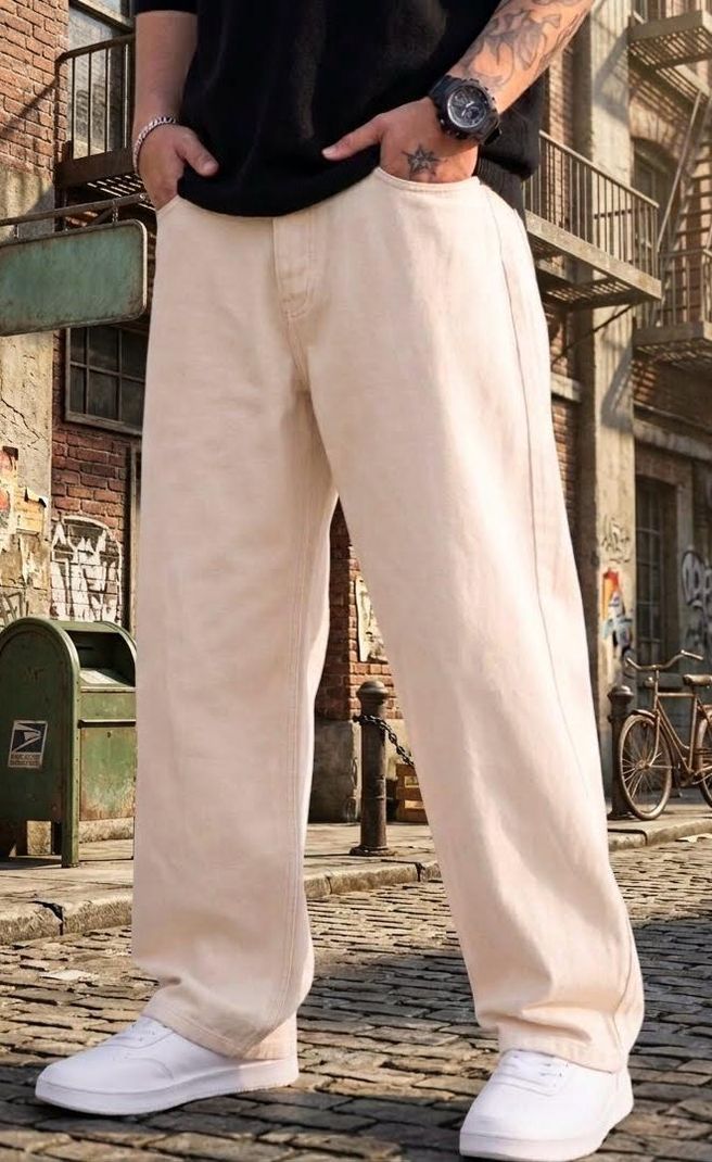 DASHING FIT Men Beige Mid Rise Loose Fit Jeans - Image 3