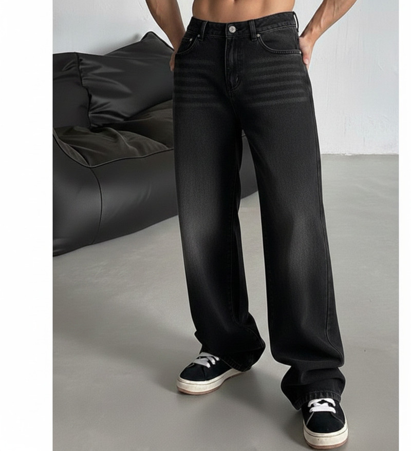 naaztraders men straight fit mid rise black jeans