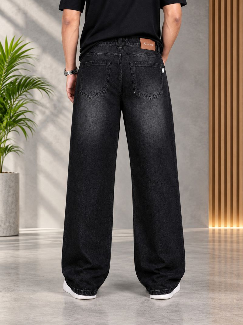 FREX Men Baggy Fit Mid Rise Black Jeans - Image 3