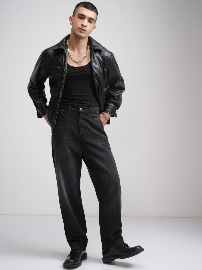 HIGHLANDER Men Loose Fit Mid Rise Black Jeans - Image 5