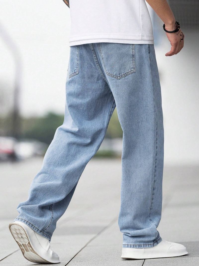 MEIXN Men Loose Fit Mid Rise Light Blue Jeans - Image 3