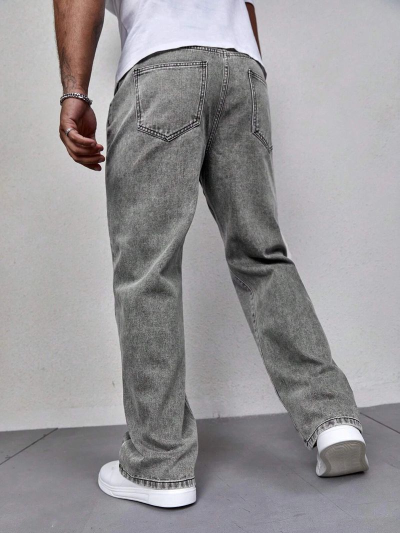 MEIXN Men Loose Fit Mid Rise Grey Jeans - Image 4