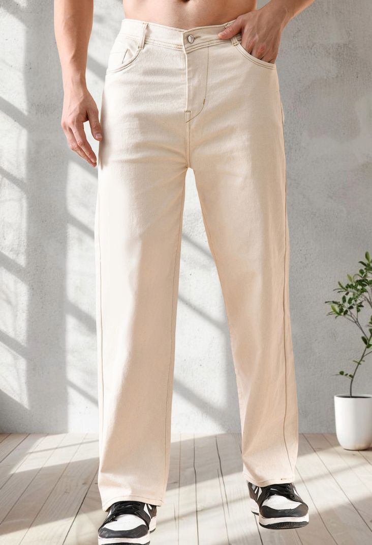 Fader Men Beige Loose Fit Mid Rise Jeans - Image 5