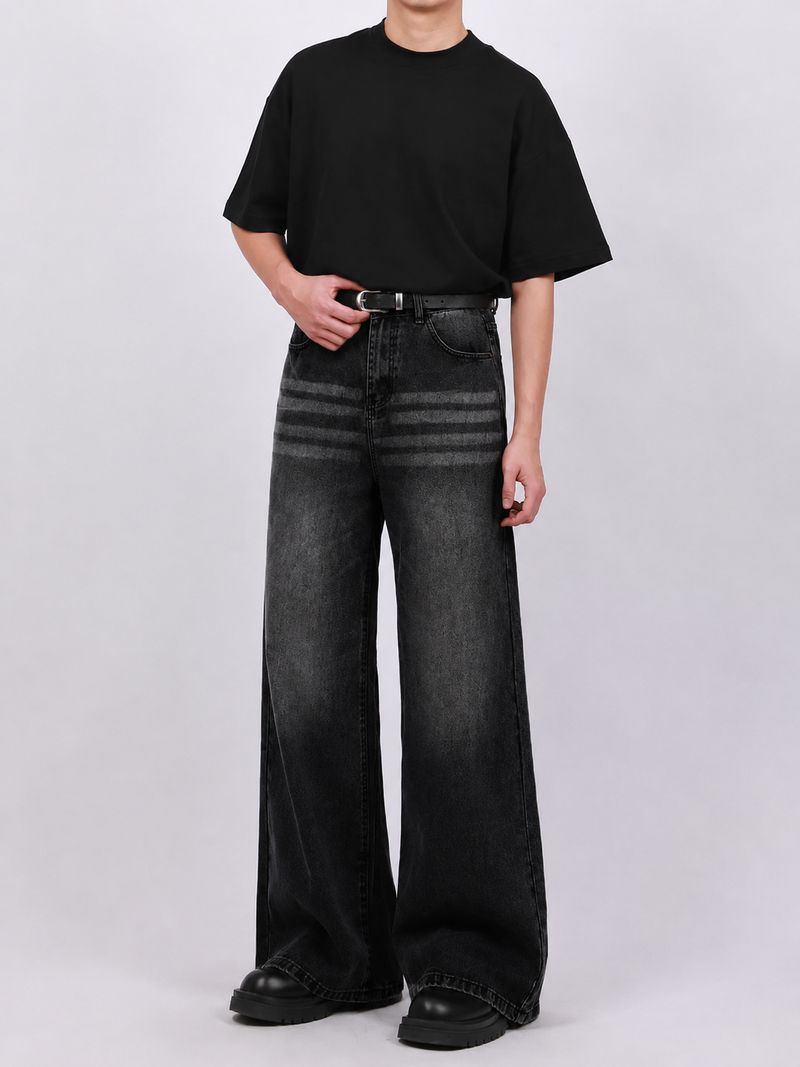 KOTTY Men Wide Leg Mid Rise Black Jeans - Image 2