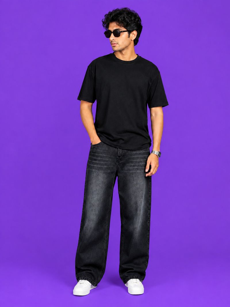 FREX Men Baggy Fit Mid Rise Black Jeans - Image 5