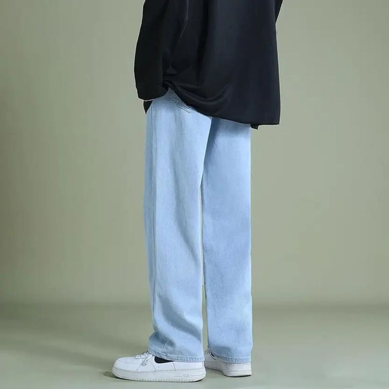 WAZWEAR पुरुषों के लिए स्ट्रेट फिट हल्का नीला जीन्स - Image 5
