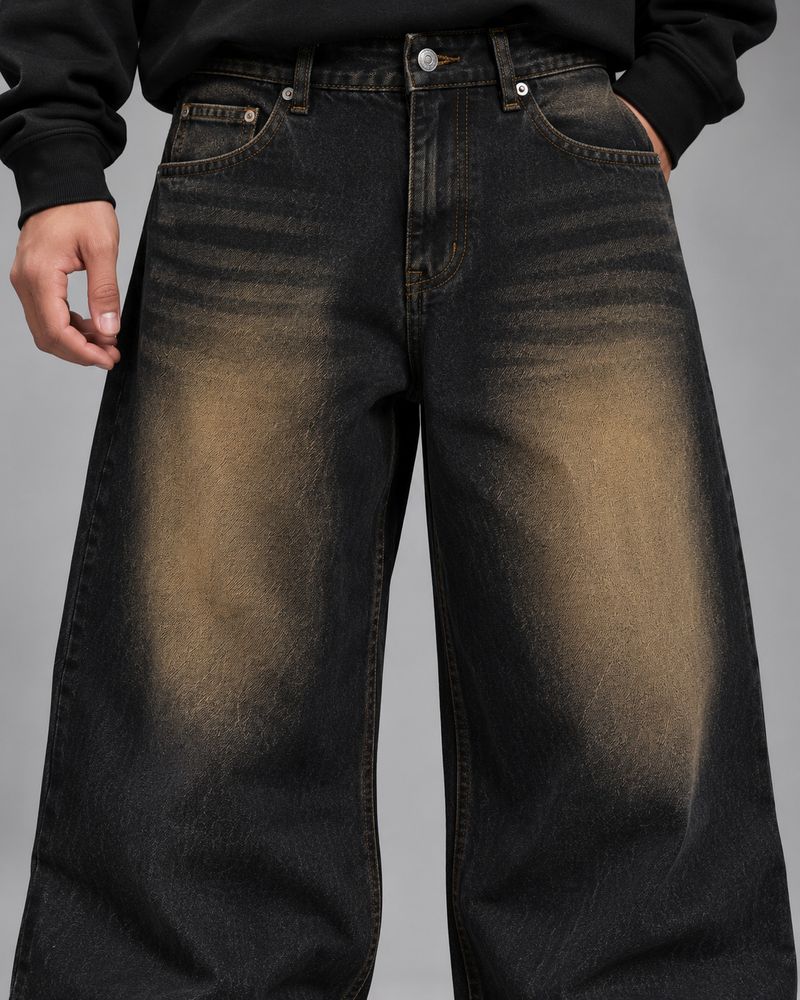 DRAVOX Men Baggy Fit Mid Rise Black, Yellow Jeans - Image 4