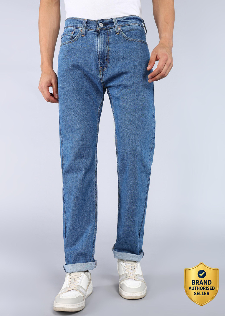 Men Straight Fit Mid Rise Blue Jeans