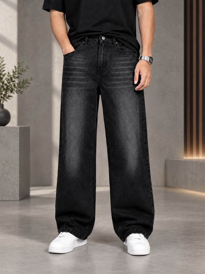 FREX Men Baggy Fit Mid Rise Black Jeans - Image 2