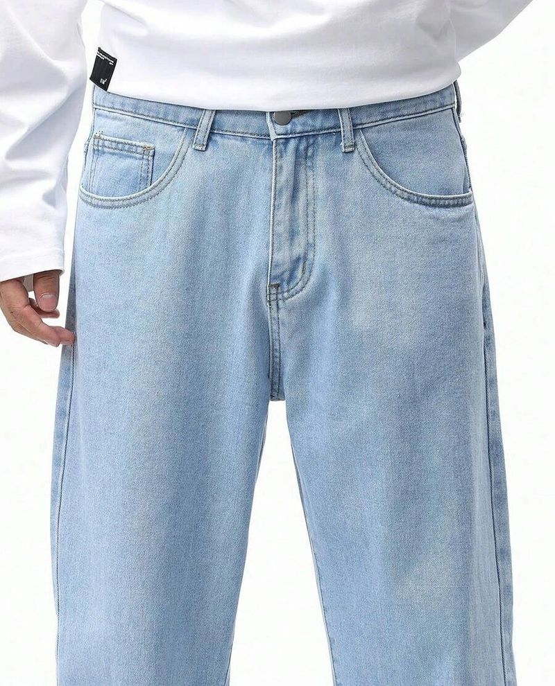Denim Look Men's Loose Fit Light Blue Jeans - Image 6