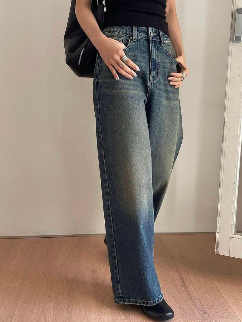 Women Loose Fit High Rise Blue Jeans - Image 3