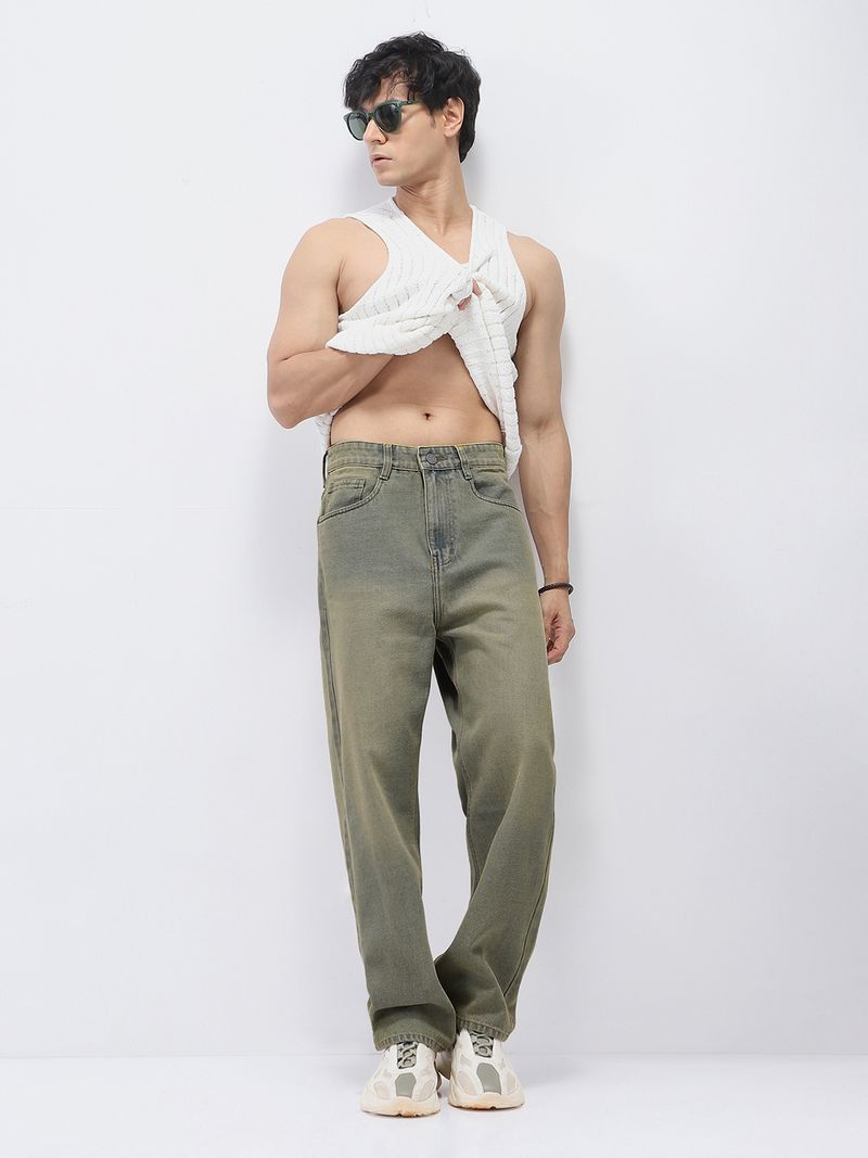 Urbano Fashion Men Green Mid Rise Loose Fit Jeans - Image 6