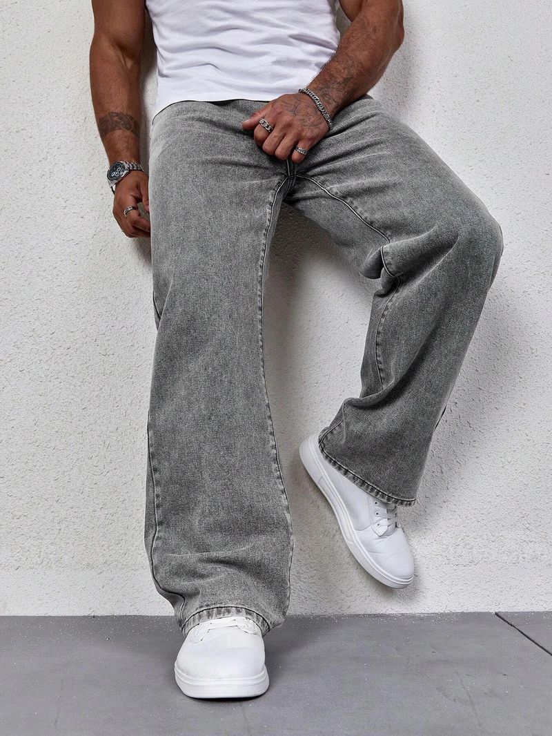 MEIXN Men Loose Fit Mid Rise Grey Jeans - Image 5
