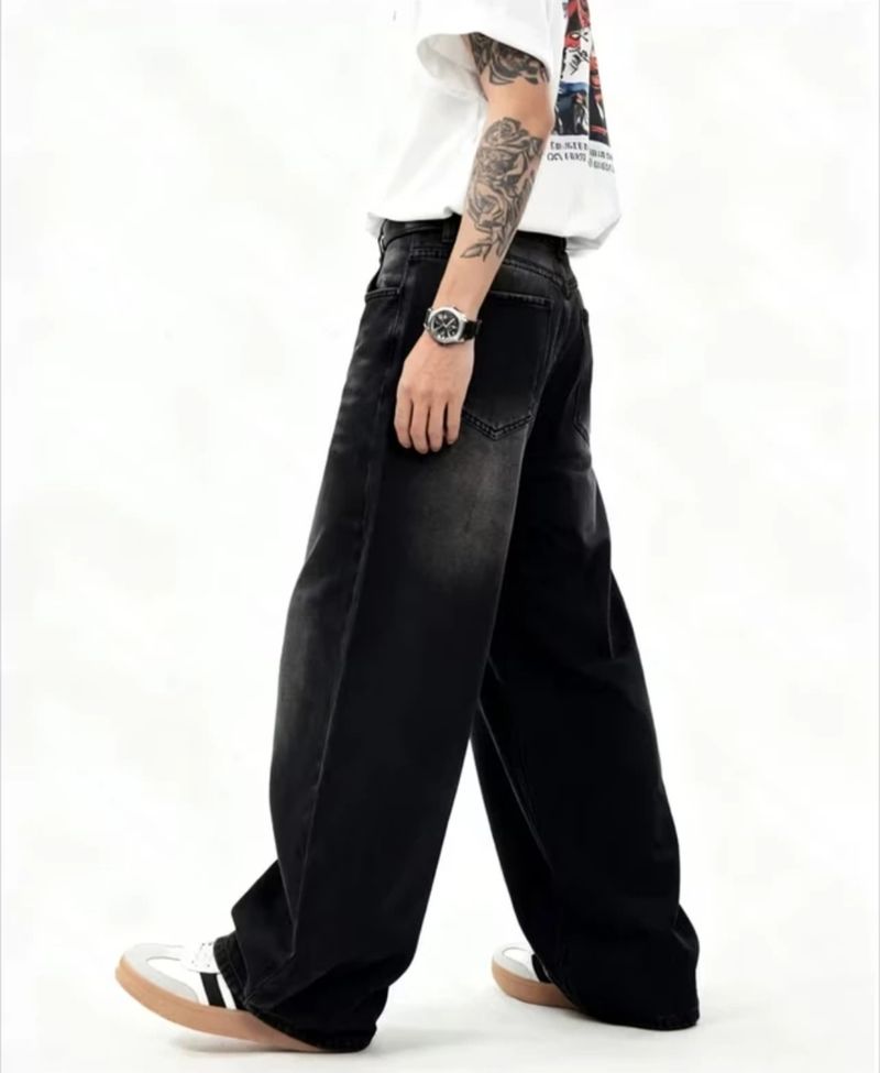 M E E T B K Men Baggy Fit High Rise Black Jeans - Image 3