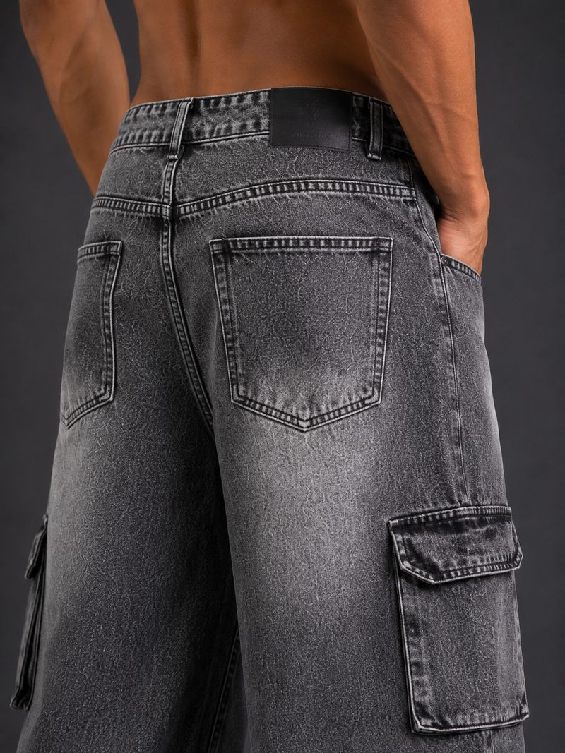 VIK&VIN Men Baggy Fit Mid Rise Dark Grey Jeans - Image 5