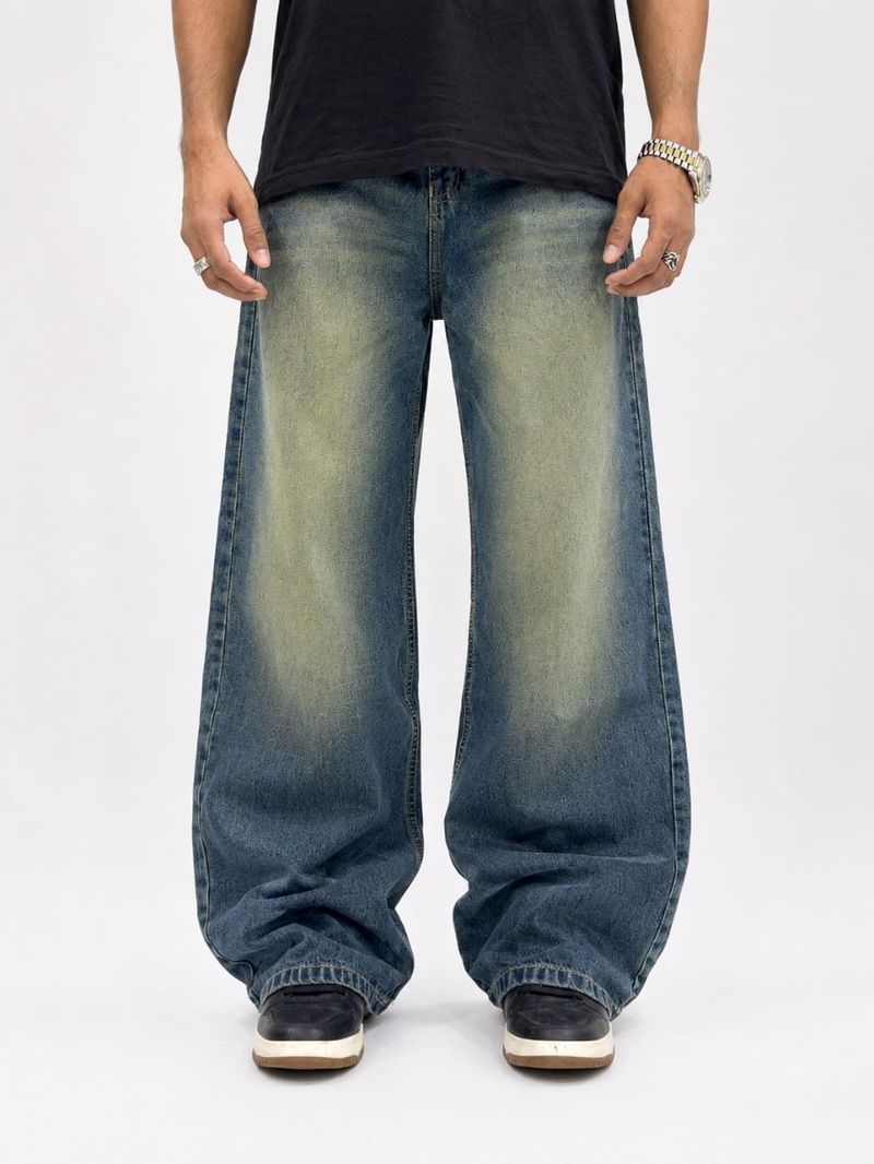 M Q Men Baggy Fit Mid Rise Green Jeans - Image 2