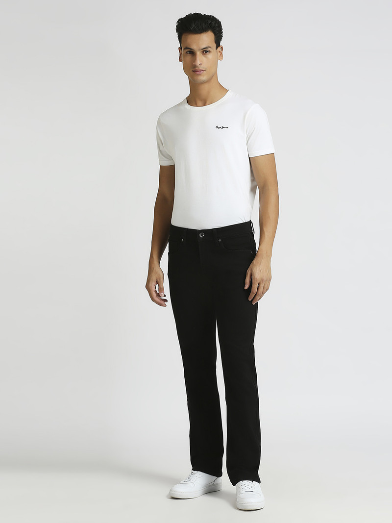 Men Straight Fit Mid Rise Black Jeans