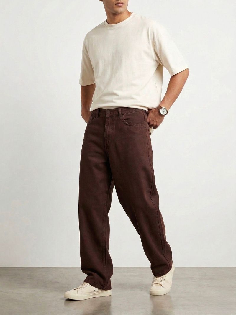 Men Baggy Fit Mid Rise Brown Jeans - Image 2