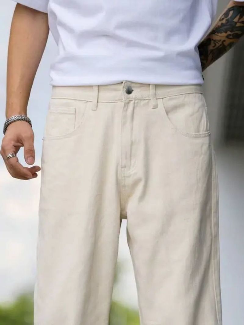 linaria Men Loose Fit Mid Rise Beige Jeans - Image 5