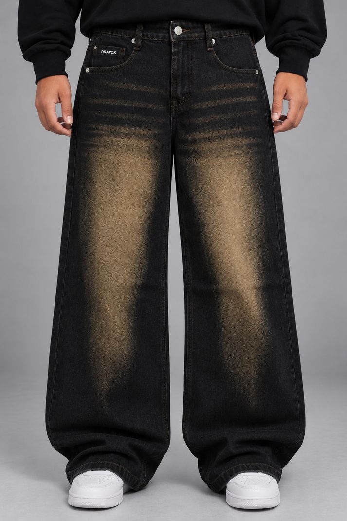 DRAVOX Men Baggy Fit Mid Rise Black, Yellow Jeans - Image 2