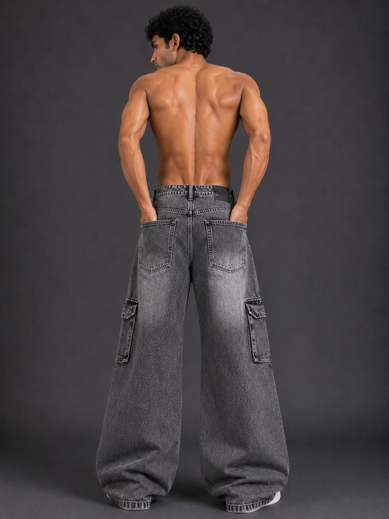 VIK&VIN Men Baggy Fit Mid Rise Dark Grey Jeans - Image 3