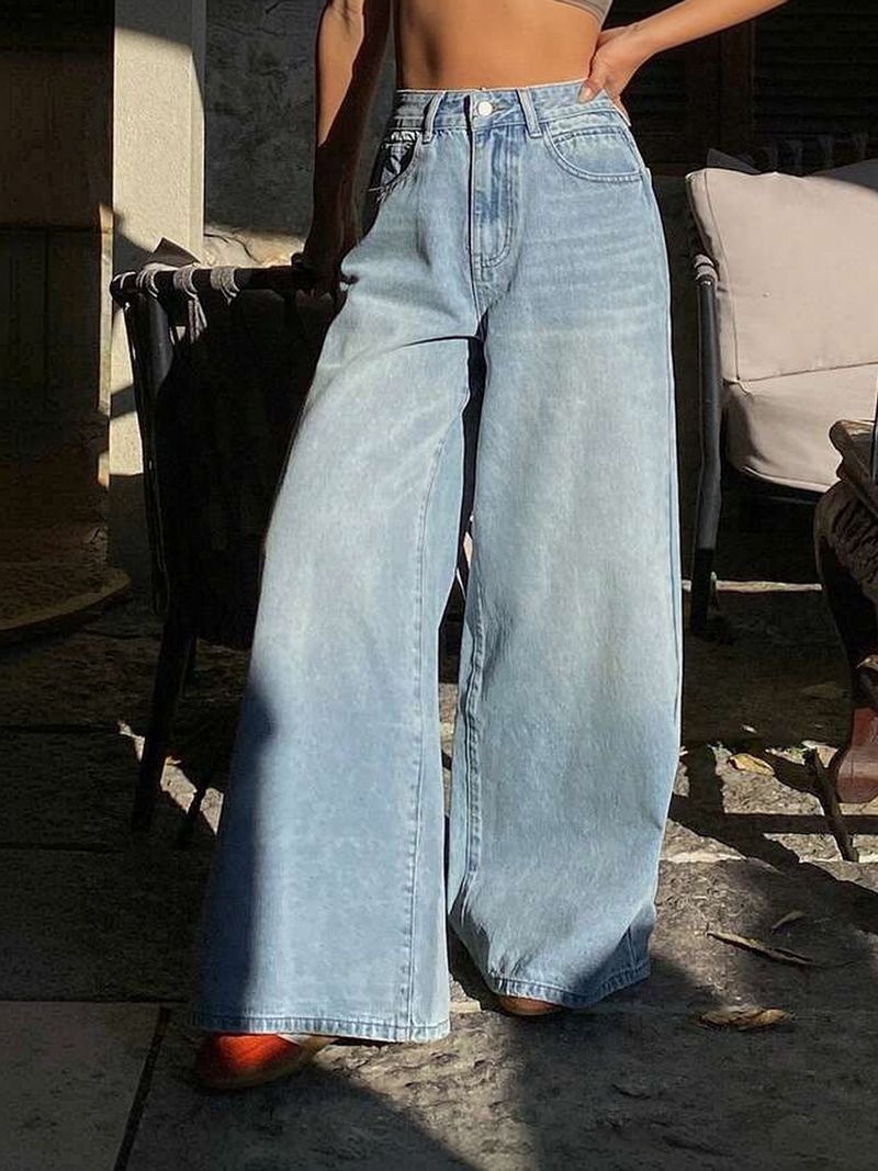 AAV2 Women Wide Leg High Rise Light Blue Jeans - Image 4