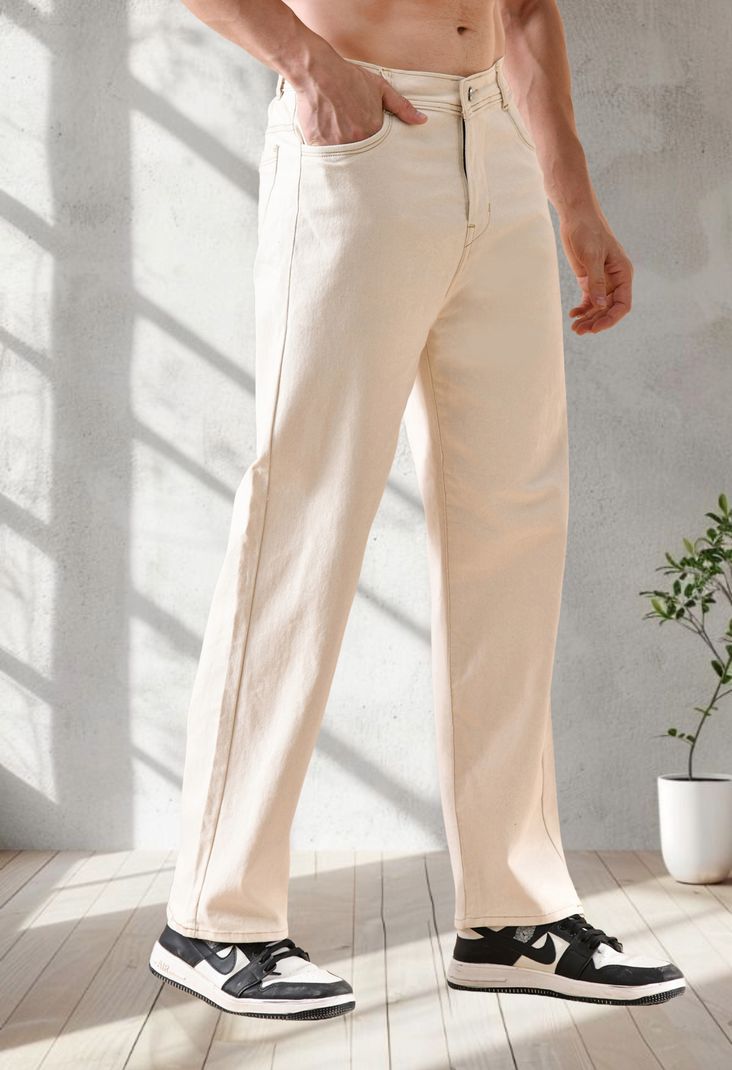 Fader Men Beige Loose Fit Mid Rise Jeans - Image 4