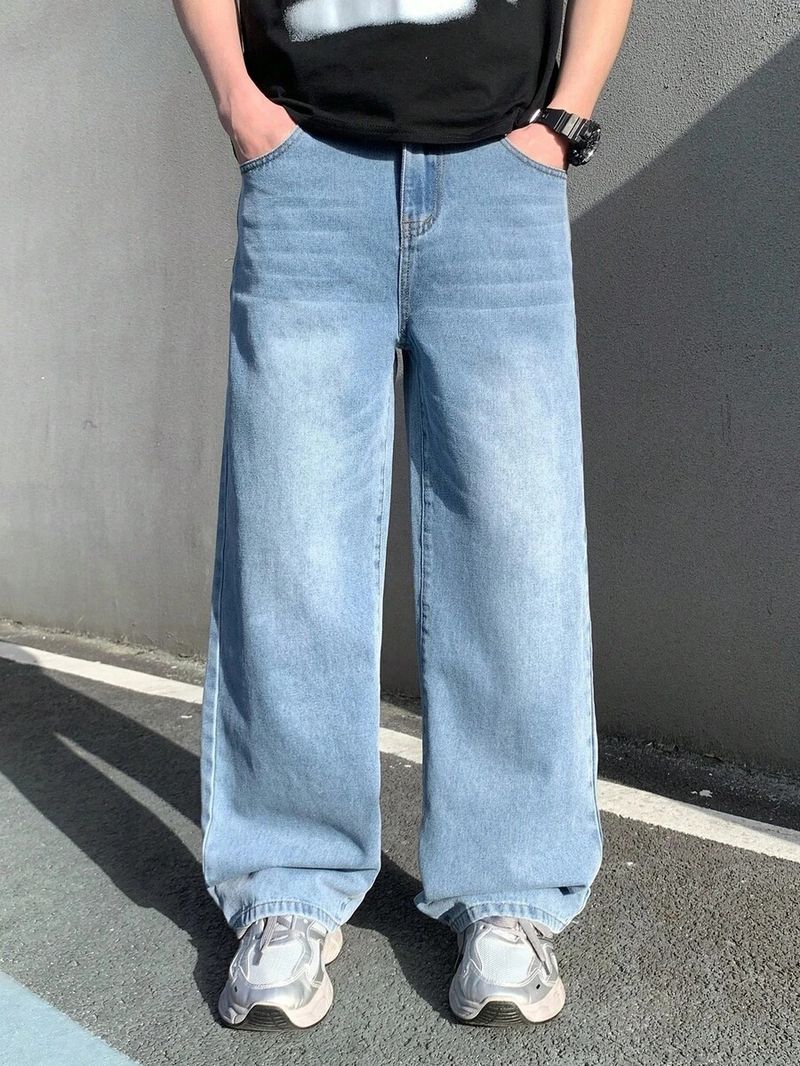 YAMEETFIT Men Baggy Fit Mid Rise Light Blue Jeans - Image 4