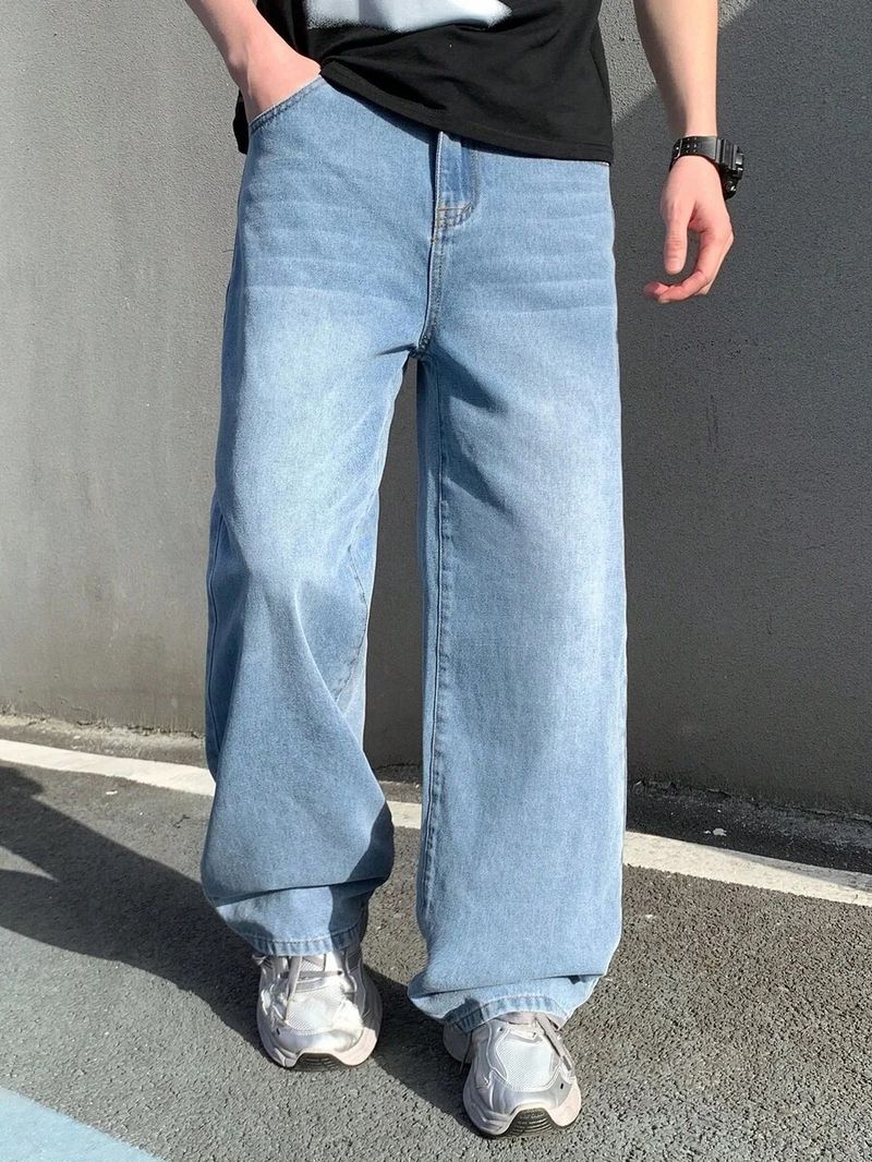 YAMEETFIT Men Baggy Fit Mid Rise Light Blue Jeans - Image 5