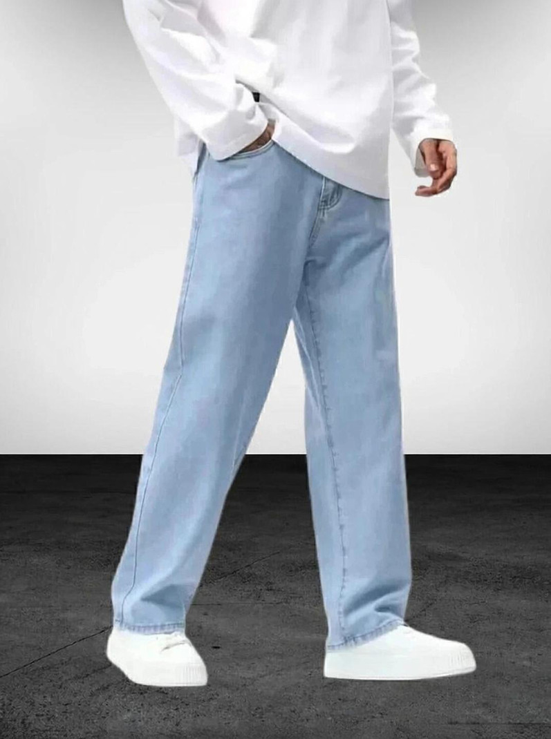 Men Straight Fit Mid Rise Light Blue Jeans