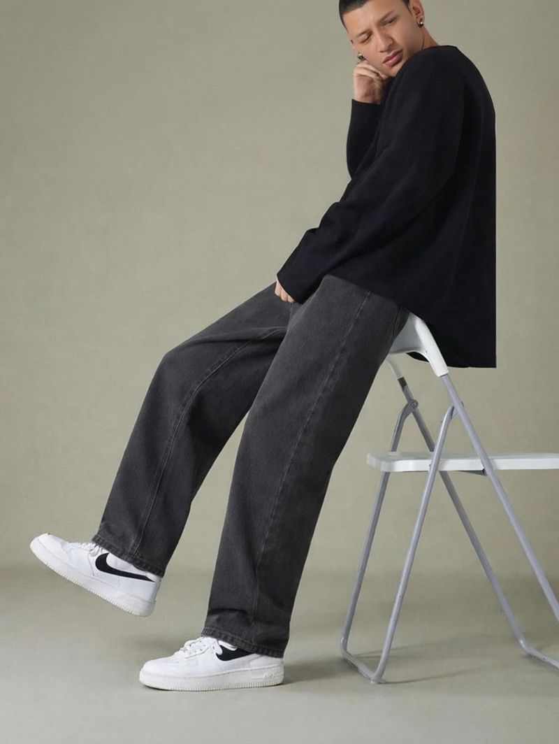SYNZO Men Relaxed Fit High Rise Dark Grey Jeans - Image 5