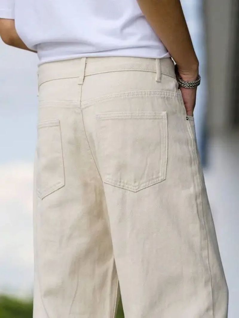linaria Men Loose Fit Mid Rise Beige Jeans - Image 4