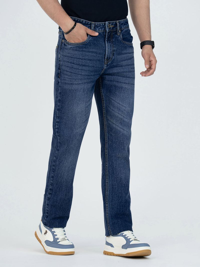 Men Straight Fit Mid Rise Blue Jeans - Image 3