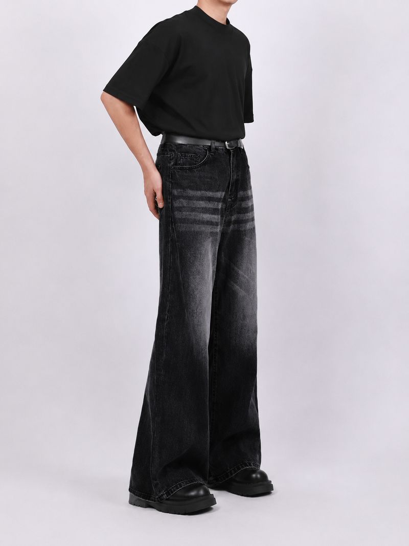KOTTY Men Wide Leg Mid Rise Black Jeans - Image 4