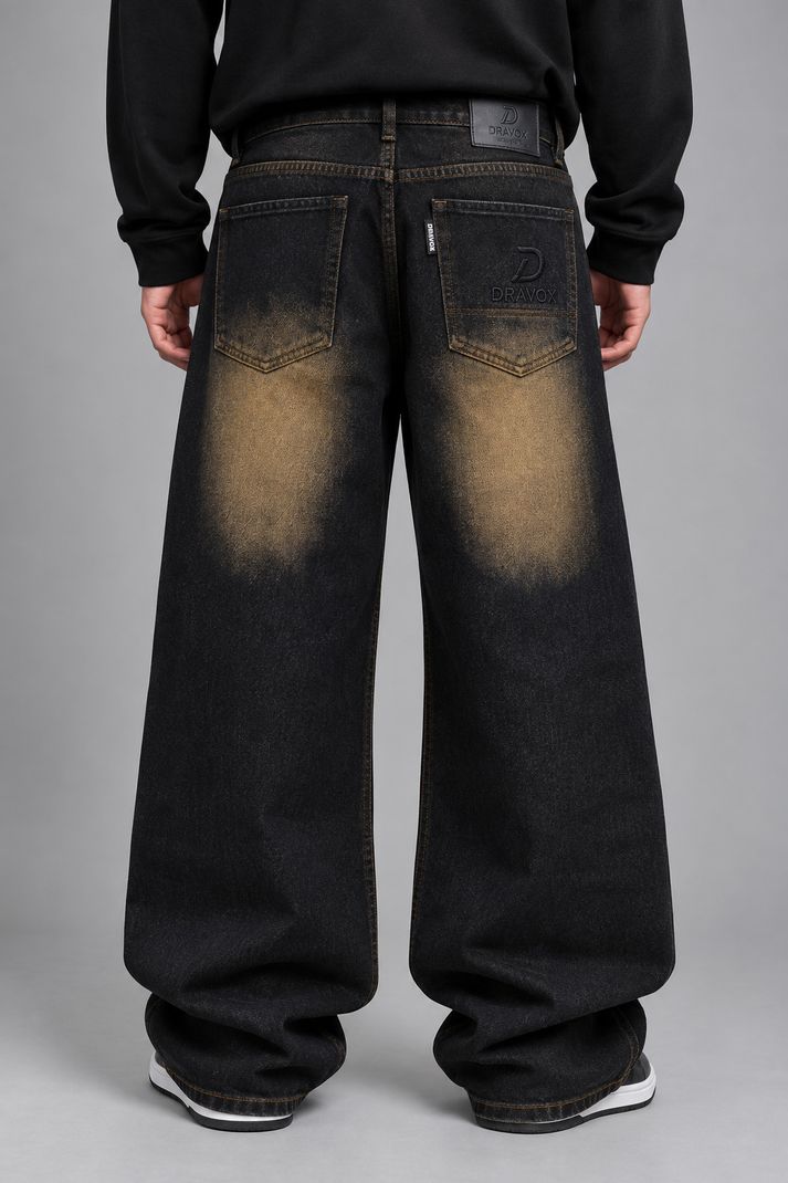 DRAVOX Men Baggy Fit Mid Rise Black, Yellow Jeans - Image 3