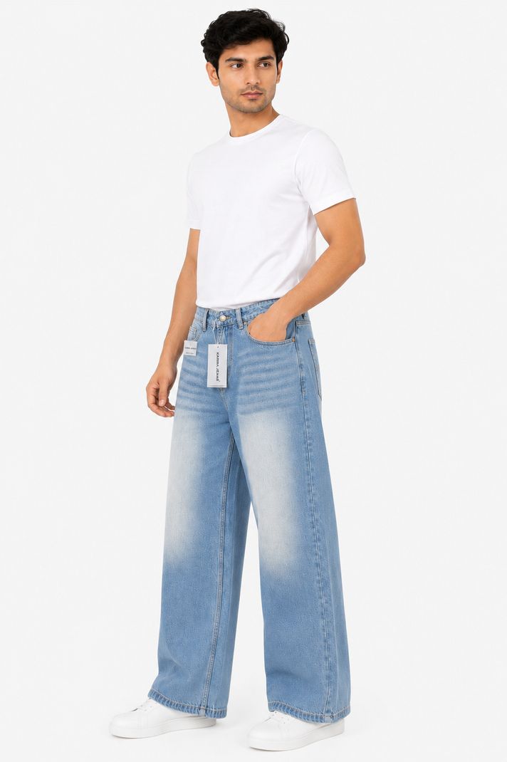 NIZAME SHOPPING CENTER Men Wide Leg Mid Rise Light Blue Jeans - Image 4