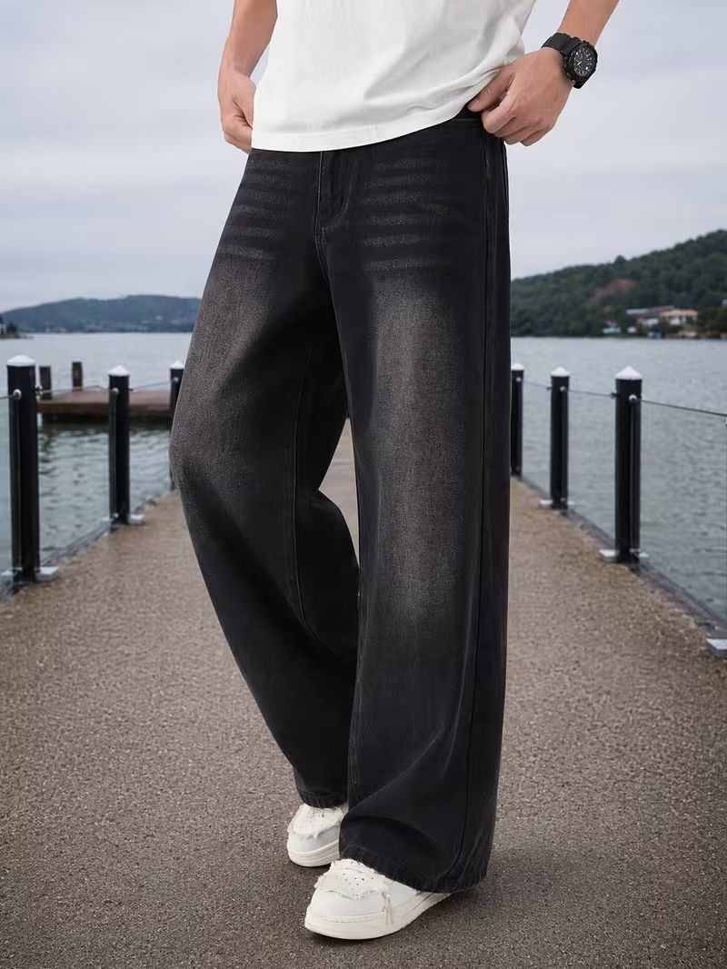 Lazzy studio Men Wide Leg High Rise Black Jeans - Image 4