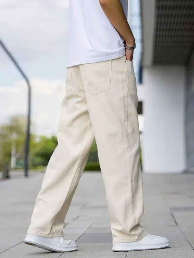 linaria Men Loose Fit Mid Rise Beige Jeans - Image 6