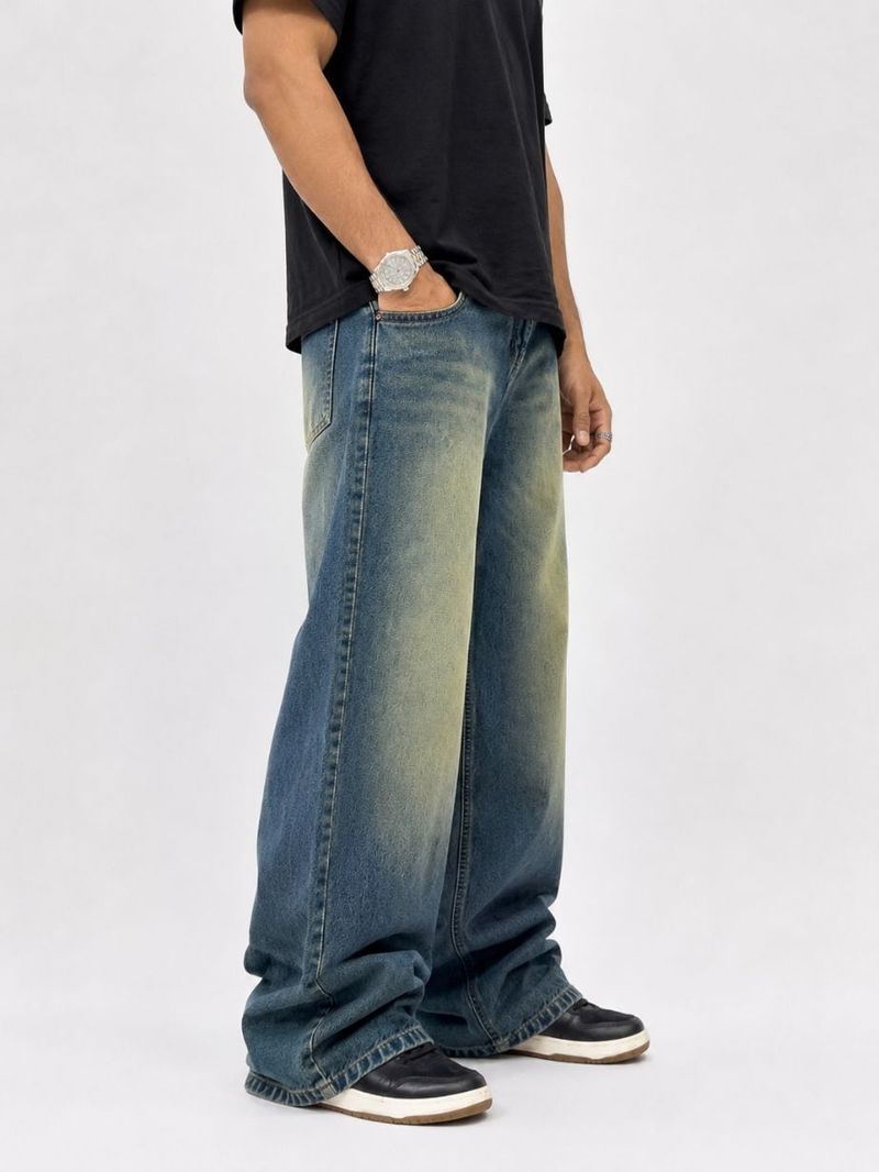 M Q Men Baggy Fit Mid Rise Green Jeans - Image 4