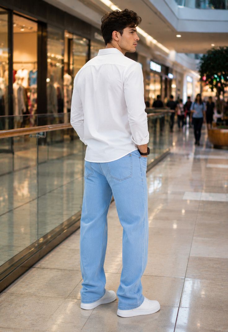 DENIM LOOK Men Loose Fit Mid Rise Light Blue Jeans - Image 6