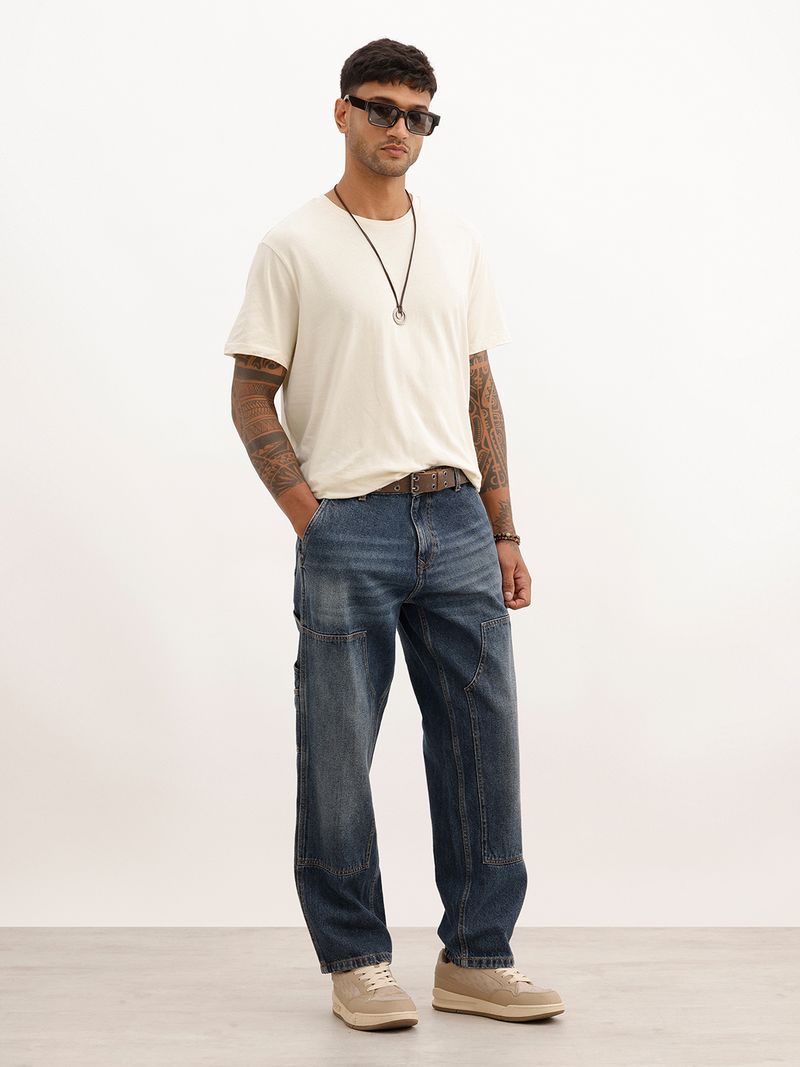 WROGN Men Loose Fit Mid Rise Blue Jeans - Image 6